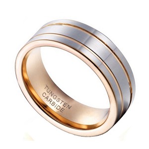 14k Gold Plated Silver High Polished Double Line Tungsten Steel Ring