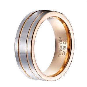 14k Gold Plated Silver High Polished Double Line Tungsten Steel Ring