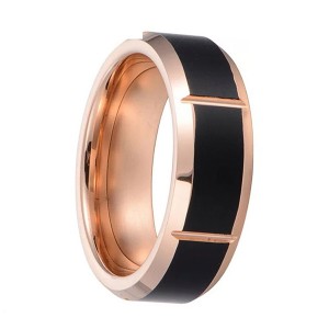 Rose Gold and Black Wedding Band Ring Polish Finished Comfort Fit Titanium Ring