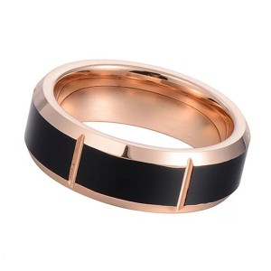 Rose Gold and Black Wedding Band Ring Polish Finished Comfort Fit Titanium Ring