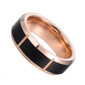 Rose Gold and Black Wedding Band Ring Polish Finished Comfort Fit Titanium Ring
