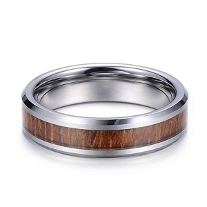 Vintage Natural Color Inlaid Wood Leather Men’s Jewelry Tungsten Ring