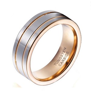 14k Gold Plated Silver High Polished Double Line Tungsten Steel Ring