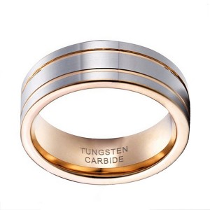 14k Gold Plated Silver High Polished Double Line Tungsten Steel Ring