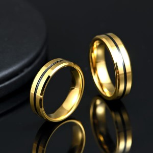 Wholesale Men Jewelry 18K Gold Plated Black Grooved tungsten Carbide Steel Rings