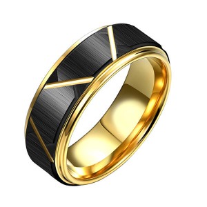 8mm customizable 18K gold plated black groove tungsten mens rings