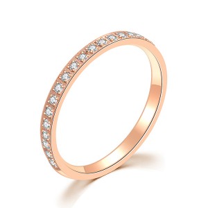 Fashion Titanium Steel Rose Gold Single Circle Diamond Ring Women