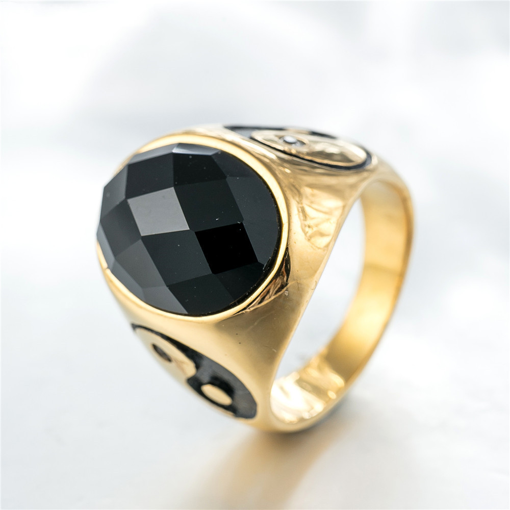 Factory best selling Tungsten Carbide Rings 8mm - Custom Engagement Black Square Man Rings Geometric Jewelry Large Stainless Steel Gold Wedding Rings – Ouyuan