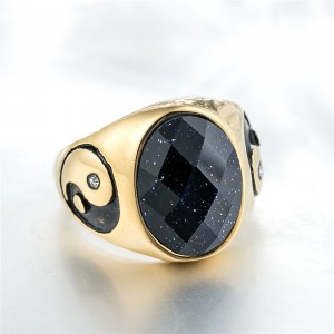 Custom Engagement Black Square Man Rings Geometric Jewelry Large Stainless Steel Gold Wedding Rings