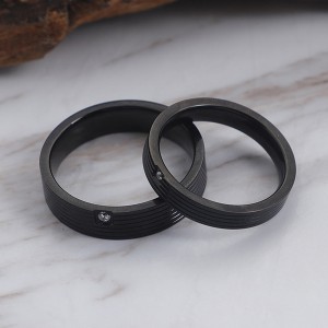 Black Classic Striped Tungsten Ring Couple with Diamonds