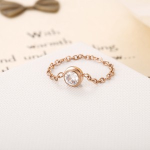 Simple Temperament Single Diamond Chain Ring Titanium Steel Rose Gold