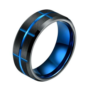 Single New Design Black & Blue Plated Genuine Tungsten Carbide Rings