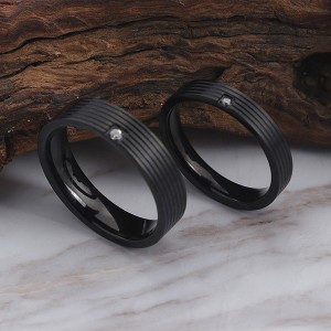 Black Classic Striped Tungsten Ring Couple with Diamonds