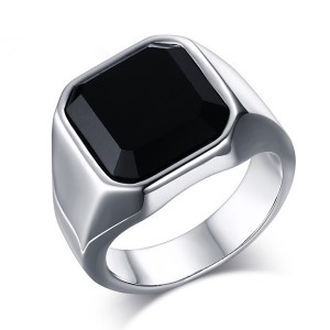 Fashion Stainless Steel Signet Rings with Black Agate for Men