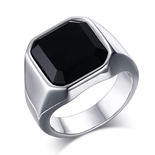 Fashion Stainless Steel Signet Rings with Black Agate for Men Featured Image