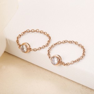 Simple Temperament Single Diamond Chain Ring Titanium Steel Rose Gold