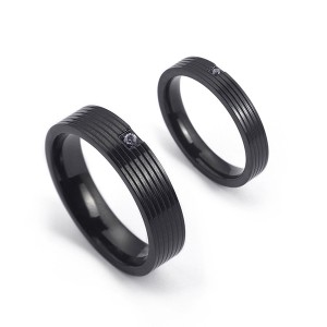 Black Classic Striped Tungsten Ring Couple with Diamonds