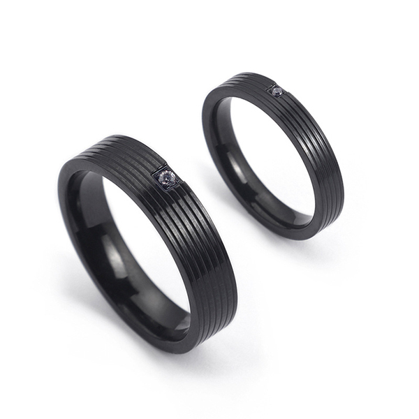 Factory Promotional Black And Blue Rings - Black Classic Striped Tungsten Ring Couple with Diamonds – Ouyuan