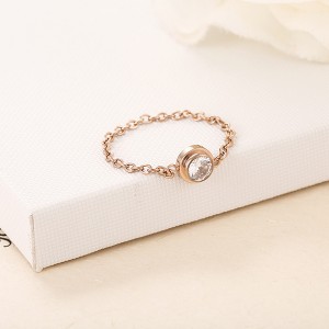 Simple Temperament Single Diamond Chain Ring Titanium Steel Rose Gold