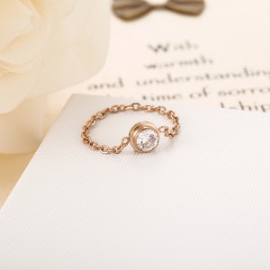 Simple Temperament Single Diamond Chain Ring Titanium Steel Rose Gold