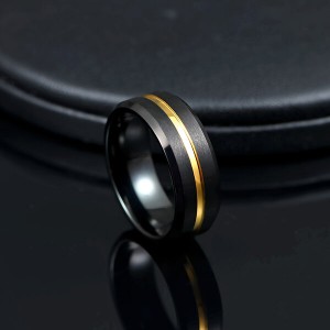 High Quality Temperament Black Tungsten Matte Finish & 18K Gold Grooved Center