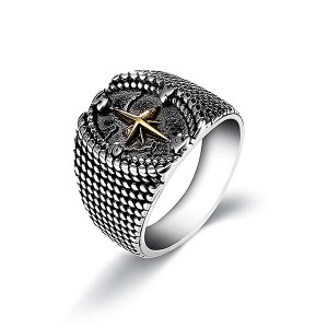 Retro Vintage Stainless Steel Four-Pointed Star Cross Religious Ring