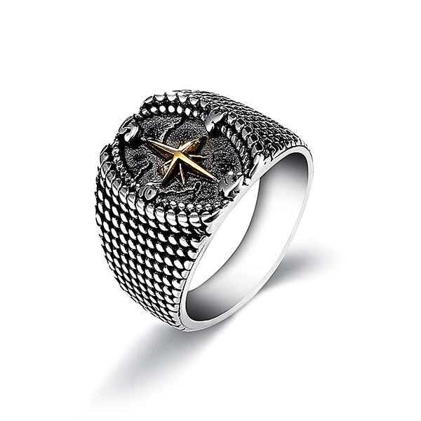 Retro Vintage Stainless Steel Four-Pointed Star Cross Religious Ring Featured Image