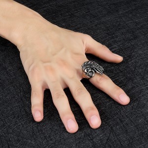 Mens Fashion Jewelry Rings 316L Stainless Steel Exaggerated Skull Ring for Men