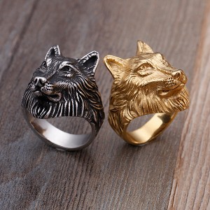 Trendy Retro Hip Hop Punk Style Wolf Stainless Steel Ring