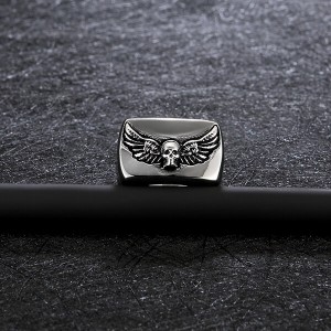 Men’s Fashion Stainless Steel Ring Skull with Wings Rings for Men