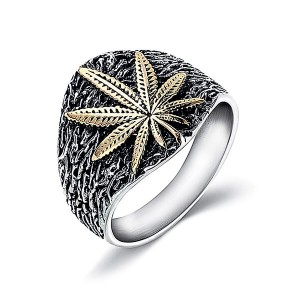 Retro Style Trendy Hemp Leaf Stainless Steel Men’s Ring