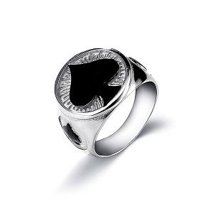 Men’s Stainless Steel Ring Spade Ace Black Silver Vintage Jewelry