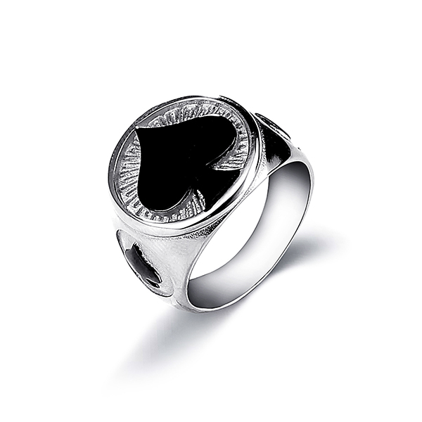 Manufacturer of Custom Engraved Ring - Men’s Stainless Steel Ring Spade Ace Black Silver Vintage Jewelry – Ouyuan