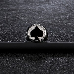 Men’s Stainless Steel Ring Spade Ace Black Silver Vintage Jewelry