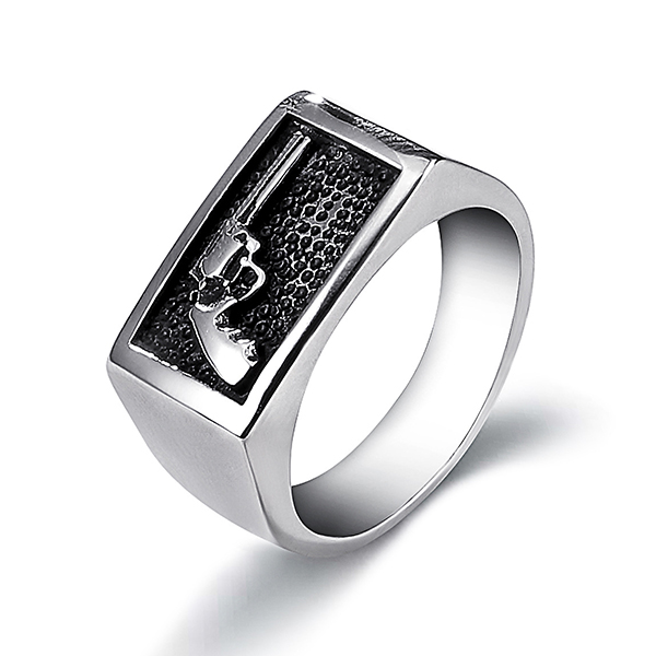 Fashion Stainless Steel Ring Men’s Ring with Gun Pattern Featured Image