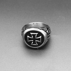 Jewelers Retro Vintage Stainless Steel Crusade Cross Signet Style Cocktail Party Biker Ring