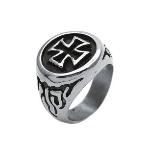 Jewelers Retro Vintage Stainless Steel Crusade Cross Signet Style Cocktail Party Biker Ring