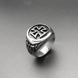 Jewelers Retro Vintage Stainless Steel Crusade Cross Signet Style Cocktail Party Biker Ring