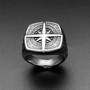 Retro Unisex Four-Pointed Star Stainless Steel Ring Signet Band