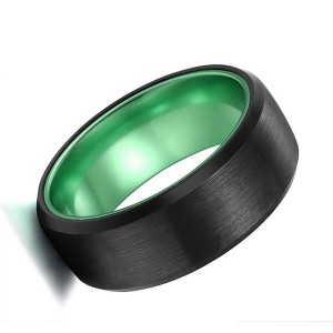 Green Plated with Beveled Edge Brushed Black Tungsten Steel Rings