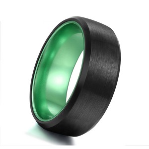 Green Plated with Beveled Edge Brushed Black Tungsten Steel Rings