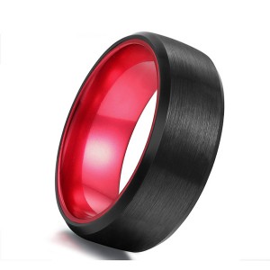 Classic Black Tungsten Ring with Red Plating Inside for Hot Sell