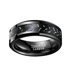 Men’s Black Tungsten with Green Carbon Fiber Carved Leaf Pattern Ring