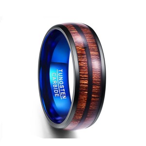 Wood Color Ring Double Slotted Wood Grain Blue Tungsten Men’s Ring