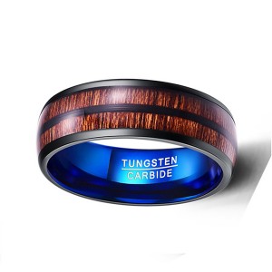 Wood Color Ring Double Slotted Wood Grain Blue Tungsten Men’s Ring