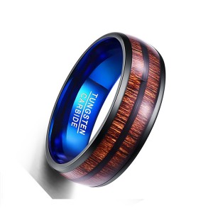 Wood Color Ring Double Slotted Wood Grain Blue Tungsten Men’s Ring