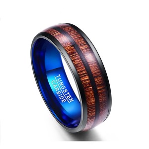 Wood Color Ring Double Slotted Wood Grain Blue Tungsten Men’s Ring
