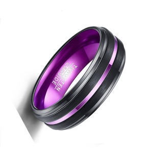 Plating Purple Middle Purple Slotted Line Black Tungsten Ring for Men