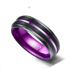 Plating Purple Middle Purple Slotted Line Black Tungsten Ring for Men