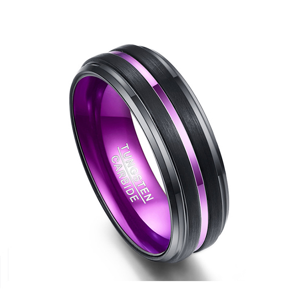 Best-Selling Black And Gold Tungsten Ring - Plating Purple Middle Purple Slotted Line Black Tungsten Ring for Men – Ouyuan